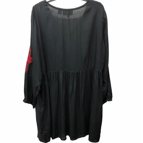 Anandas Black Red Embroidered  Boho V-Neck Mini Dress  XXL - Picture 3 of 5